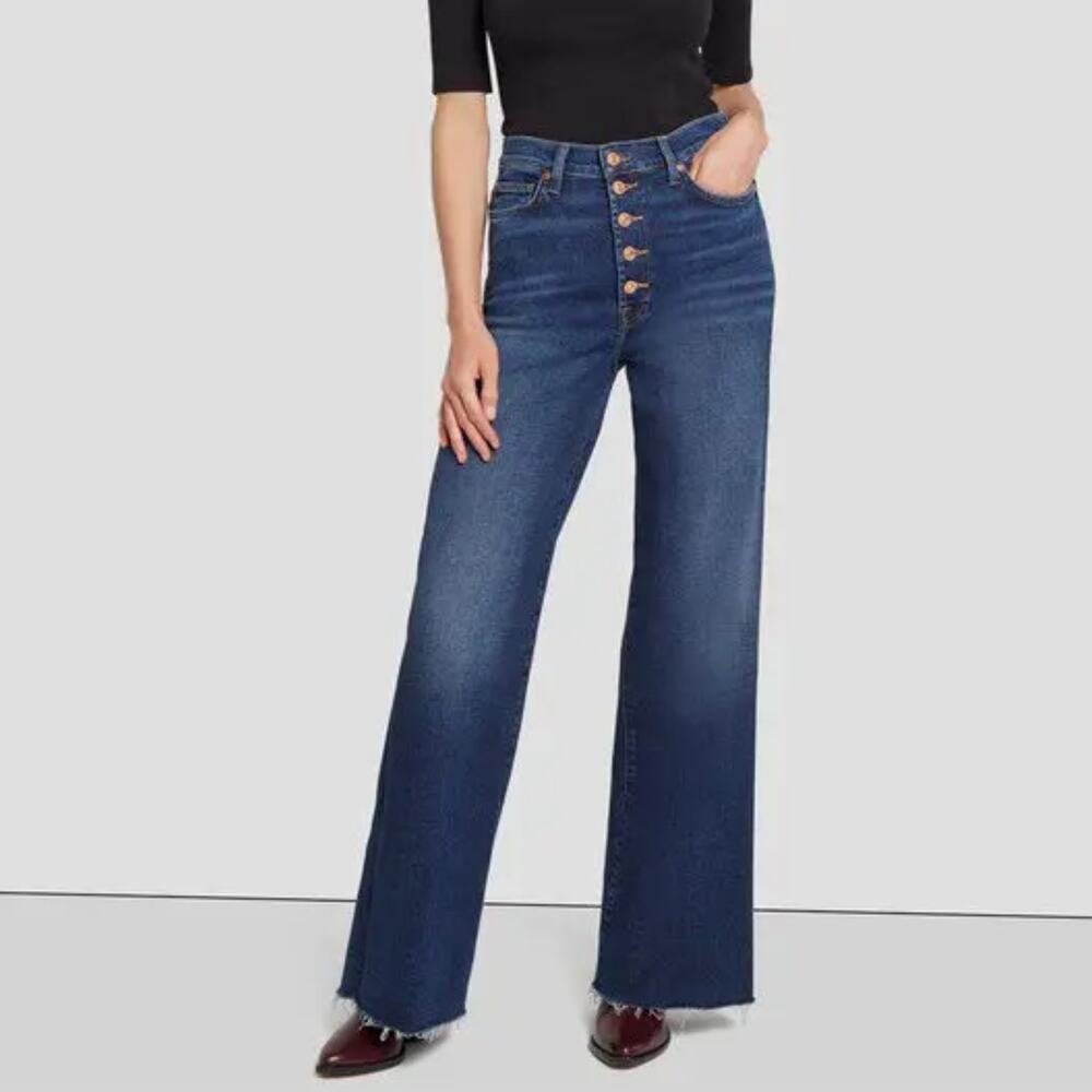 7 For All Mankind Luxe Vintage Ultra High Rise Jo Wide Leg Jeans Deep Soul Sz 25